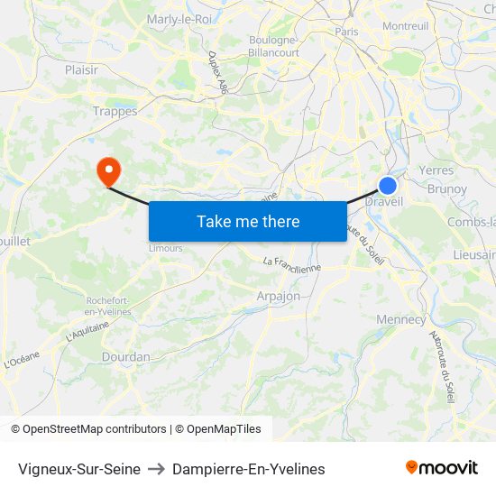 Vigneux-Sur-Seine to Dampierre-En-Yvelines map