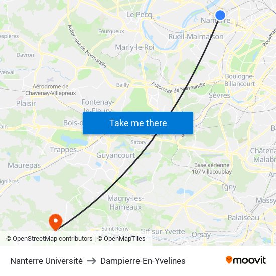 Nanterre Université to Dampierre-En-Yvelines map