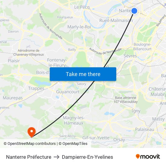 Nanterre Préfecture to Dampierre-En-Yvelines map