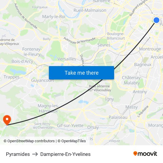 Pyramides to Dampierre-En-Yvelines map