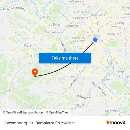 Luxembourg to Dampierre-En-Yvelines map