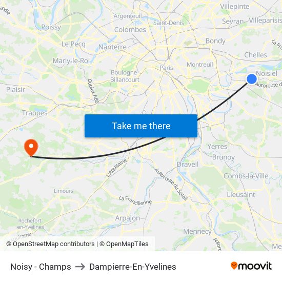 Noisy - Champs to Dampierre-En-Yvelines map