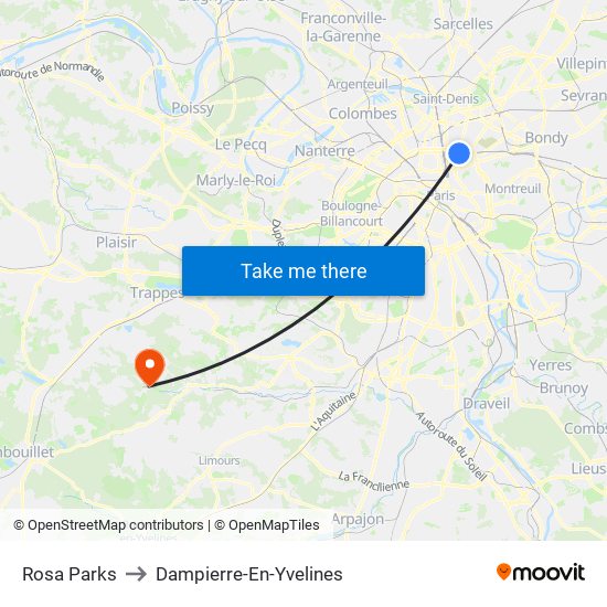Rosa Parks to Dampierre-En-Yvelines map