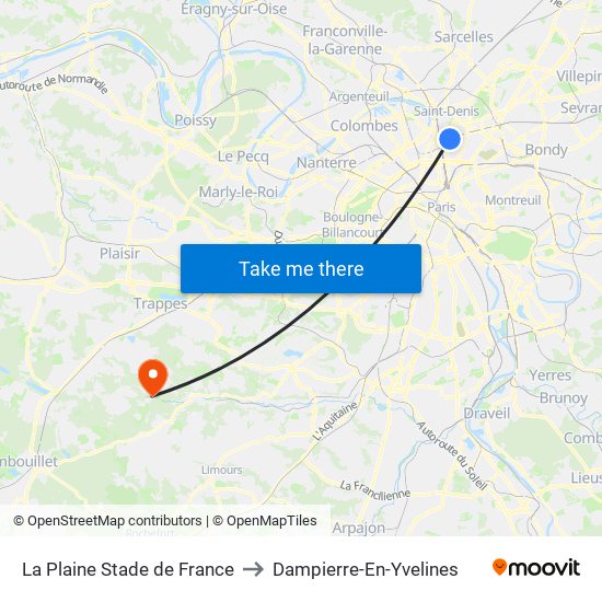 La Plaine Stade de France to Dampierre-En-Yvelines map