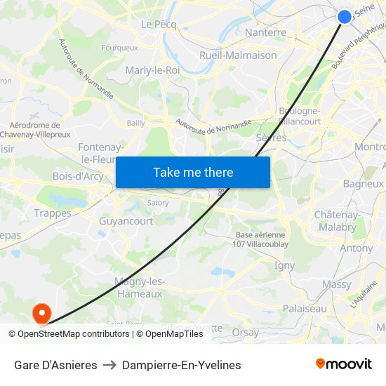 Gare D'Asnieres to Dampierre-En-Yvelines map