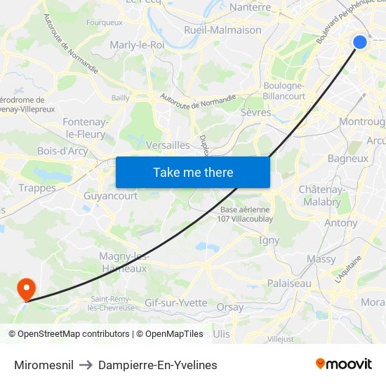 Miromesnil to Dampierre-En-Yvelines map