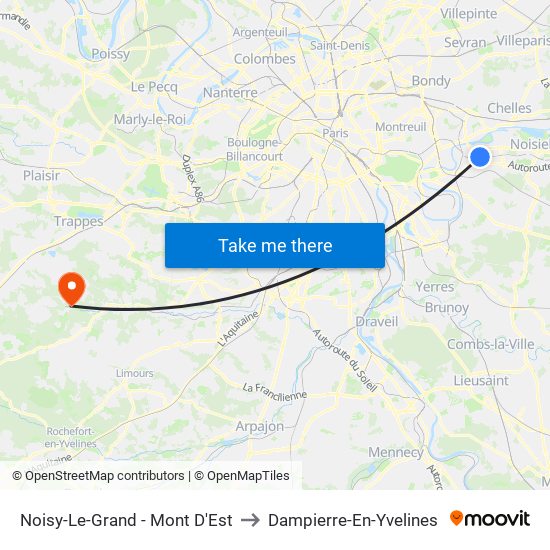 Noisy-Le-Grand - Mont D'Est to Dampierre-En-Yvelines map
