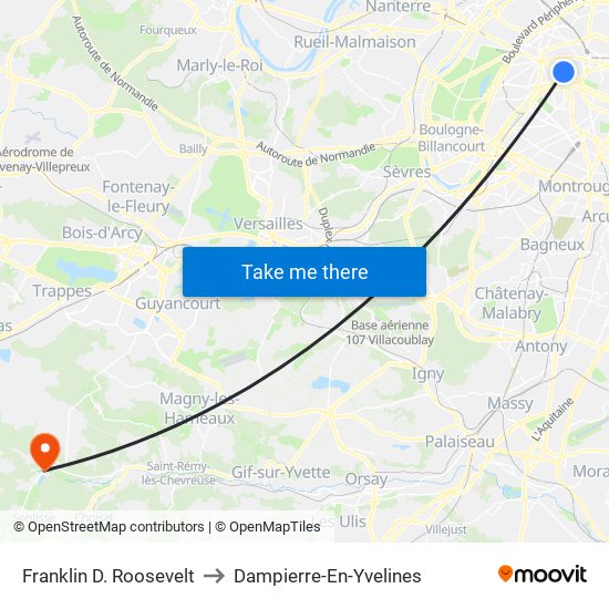 Franklin D. Roosevelt to Dampierre-En-Yvelines map