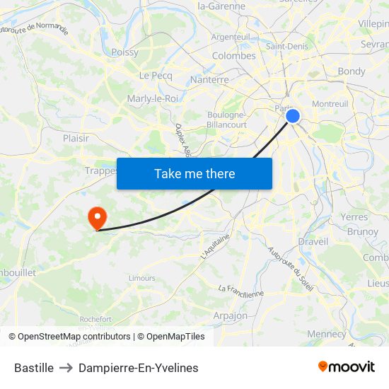 Bastille to Dampierre-En-Yvelines map