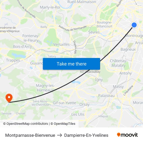 Montparnasse-Bienvenue to Dampierre-En-Yvelines map