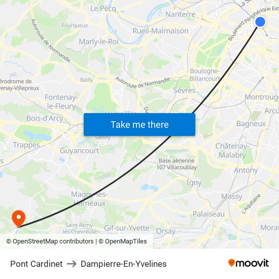 Pont Cardinet to Dampierre-En-Yvelines map