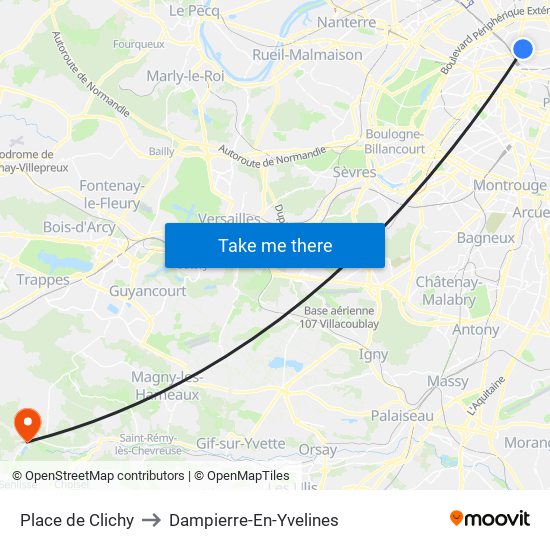 Place de Clichy to Dampierre-En-Yvelines map