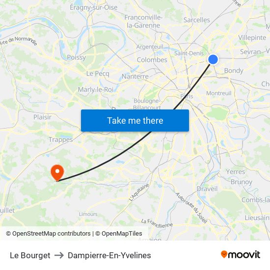 Le Bourget to Dampierre-En-Yvelines map