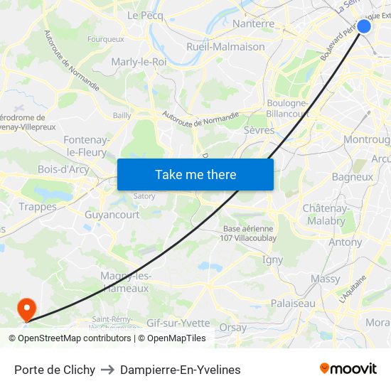 Porte de Clichy to Dampierre-En-Yvelines map