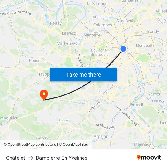 Châtelet to Dampierre-En-Yvelines map