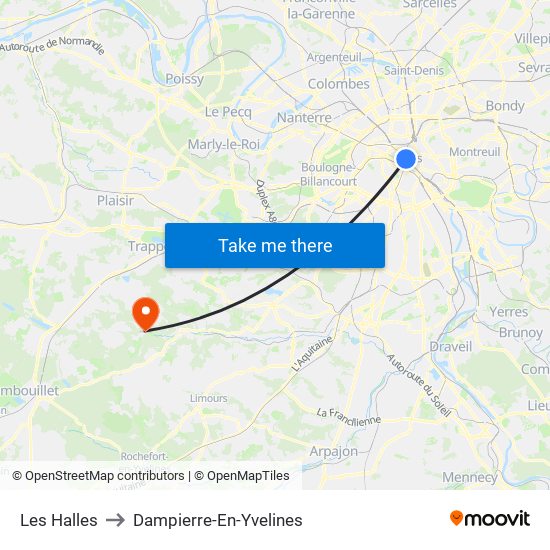 Les Halles to Dampierre-En-Yvelines map