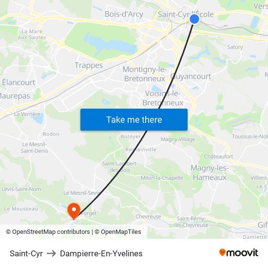 Saint-Cyr to Dampierre-En-Yvelines map