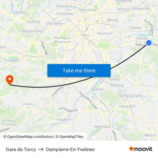 Gare de Torcy to Dampierre-En-Yvelines map