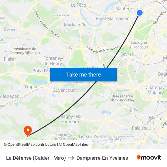 La Défense (Calder - Miro) to Dampierre-En-Yvelines map