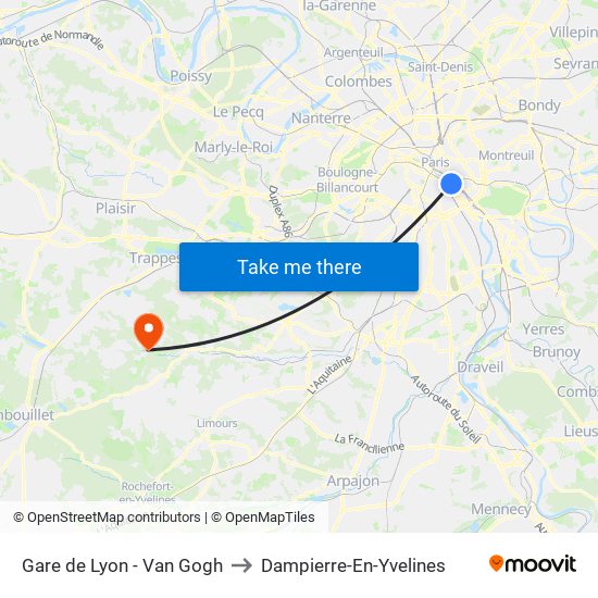 Gare de Lyon - Van Gogh to Dampierre-En-Yvelines map