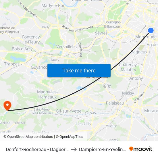 Denfert-Rochereau - Daguerre to Dampierre-En-Yvelines map