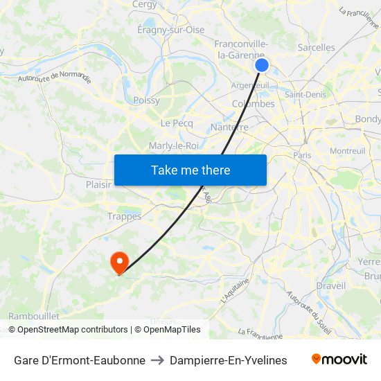 Gare D'Ermont-Eaubonne to Dampierre-En-Yvelines map