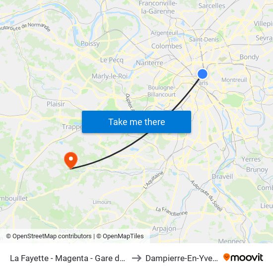 La Fayette - Magenta - Gare du Nord to Dampierre-En-Yvelines map