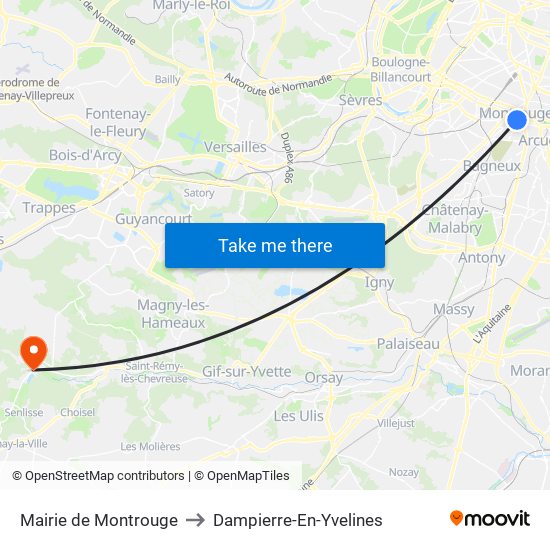 Mairie de Montrouge to Dampierre-En-Yvelines map