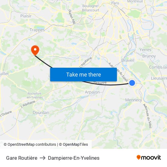 Gare Routière to Dampierre-En-Yvelines map