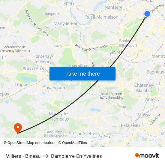 Villiers - Bineau to Dampierre-En-Yvelines map