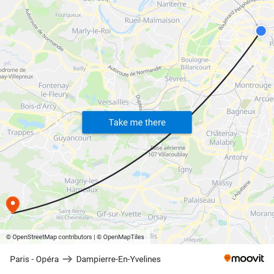 Paris - Opéra to Dampierre-En-Yvelines map