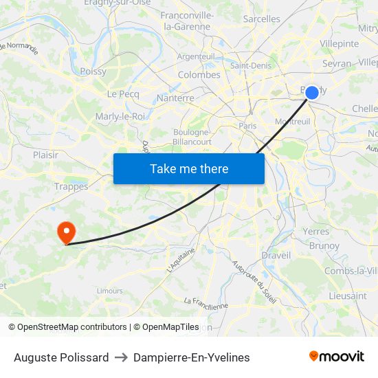 Auguste Polissard to Dampierre-En-Yvelines map