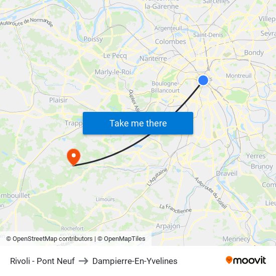 Rivoli - Pont Neuf to Dampierre-En-Yvelines map