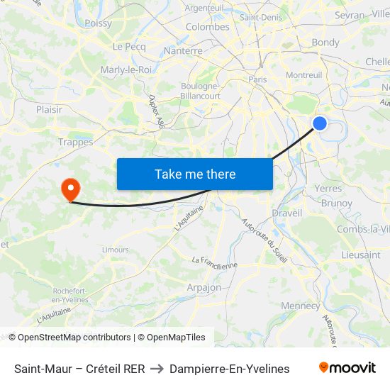 Saint-Maur – Créteil RER to Dampierre-En-Yvelines map