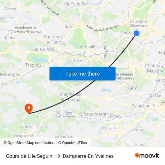 Cours de L'Ile Seguin to Dampierre-En-Yvelines map