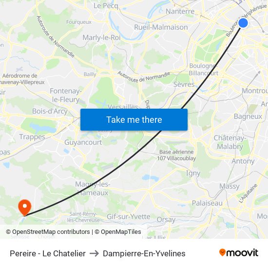 Pereire - Le Chatelier to Dampierre-En-Yvelines map