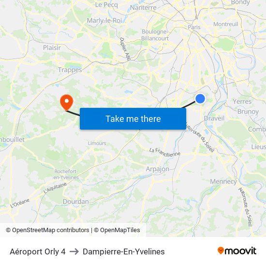 Aéroport Orly 4 to Dampierre-En-Yvelines map
