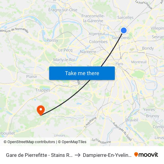 Gare de Pierrefitte - Stains RER to Dampierre-En-Yvelines map