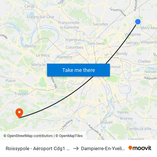 Roissypole - Aéroport Cdg1 (D1) to Dampierre-En-Yvelines map