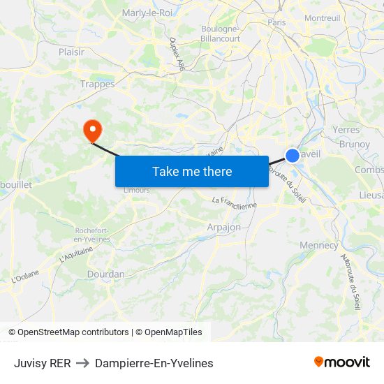 Juvisy RER to Dampierre-En-Yvelines map