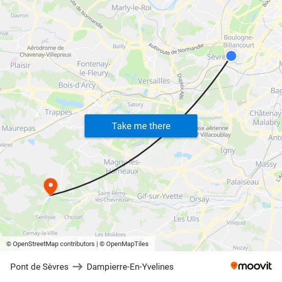 Pont de Sèvres to Dampierre-En-Yvelines map