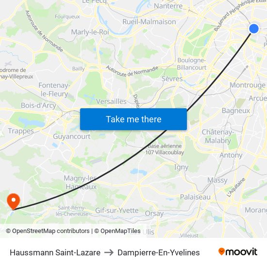 Haussmann Saint-Lazare to Dampierre-En-Yvelines map