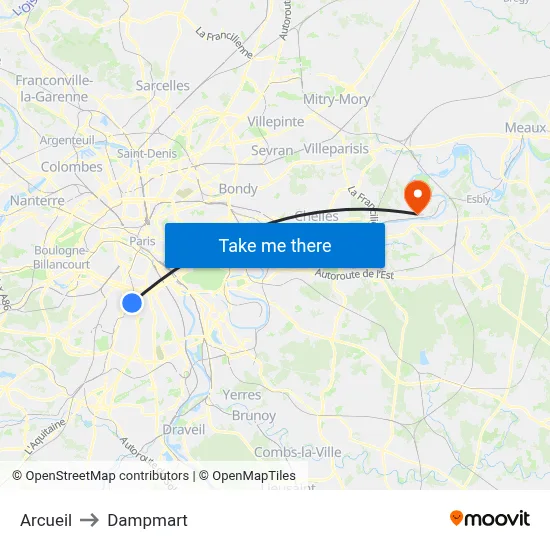 Arcueil to Dampmart map
