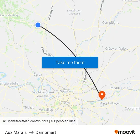 Aux Marais to Dampmart map