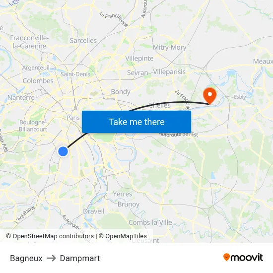 Bagneux to Dampmart map