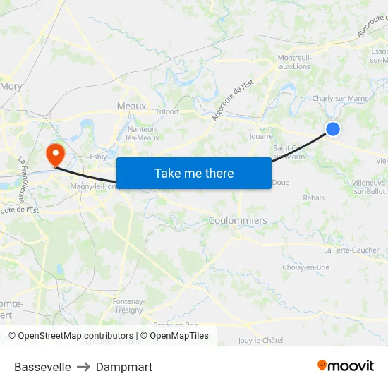 Bassevelle to Dampmart map