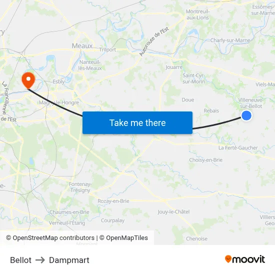 Bellot to Dampmart map