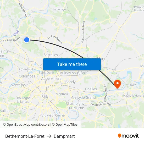Bethemont-La-Foret to Dampmart map