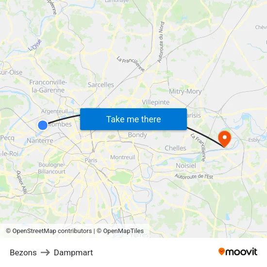 Bezons to Dampmart map