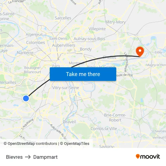 Bievres to Dampmart map